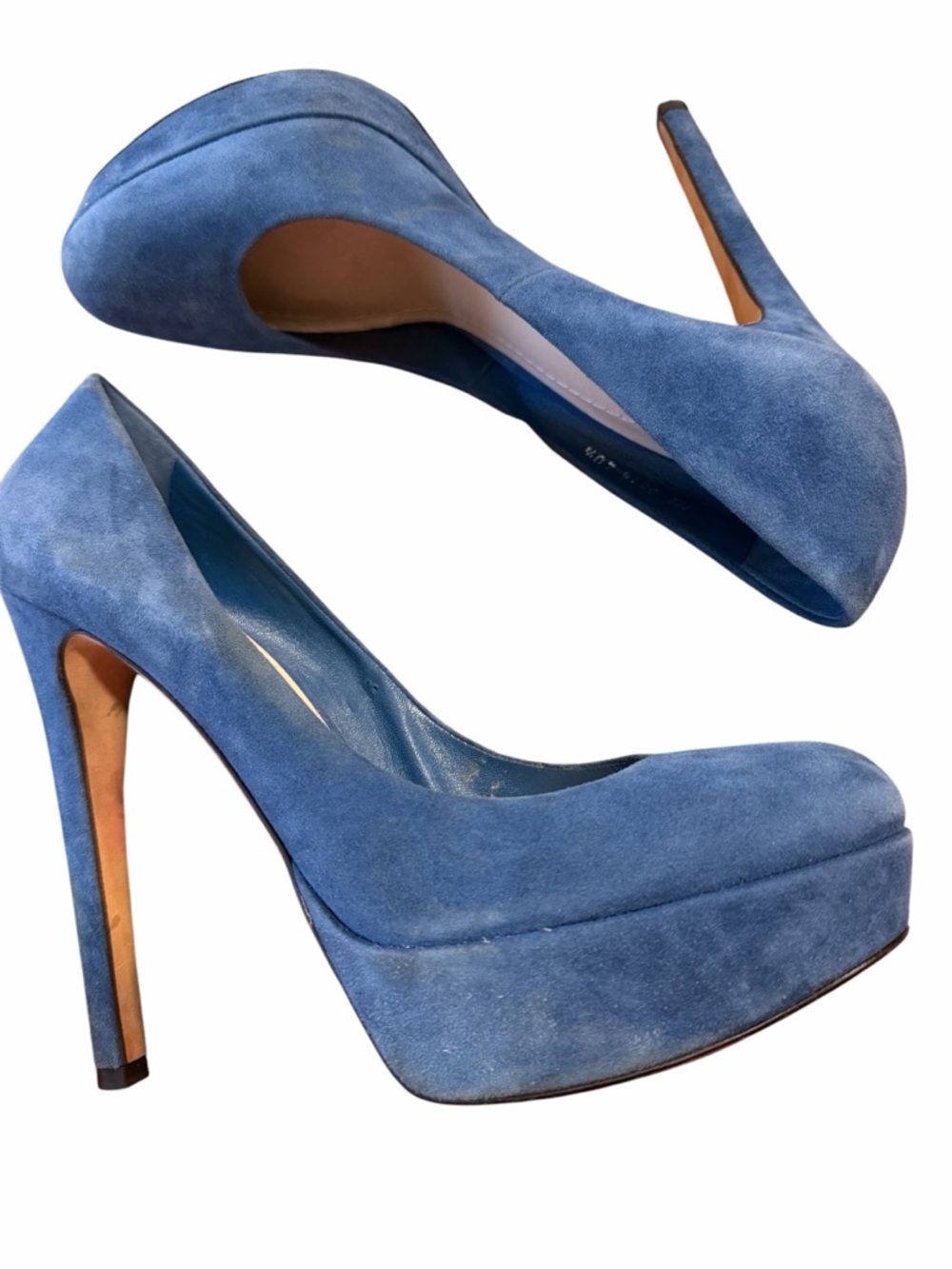 ๐ Christian Dior Blue Suede Pumps Heels Classic Designer Size 40.5 10 Round Toe - Picture 3 of 7